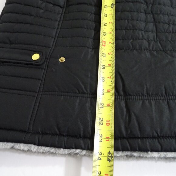 Valerie Stevens Black Gray Puffer Reversible Vest Women Size L Faux Fur Lining - Picture 8 of 9
